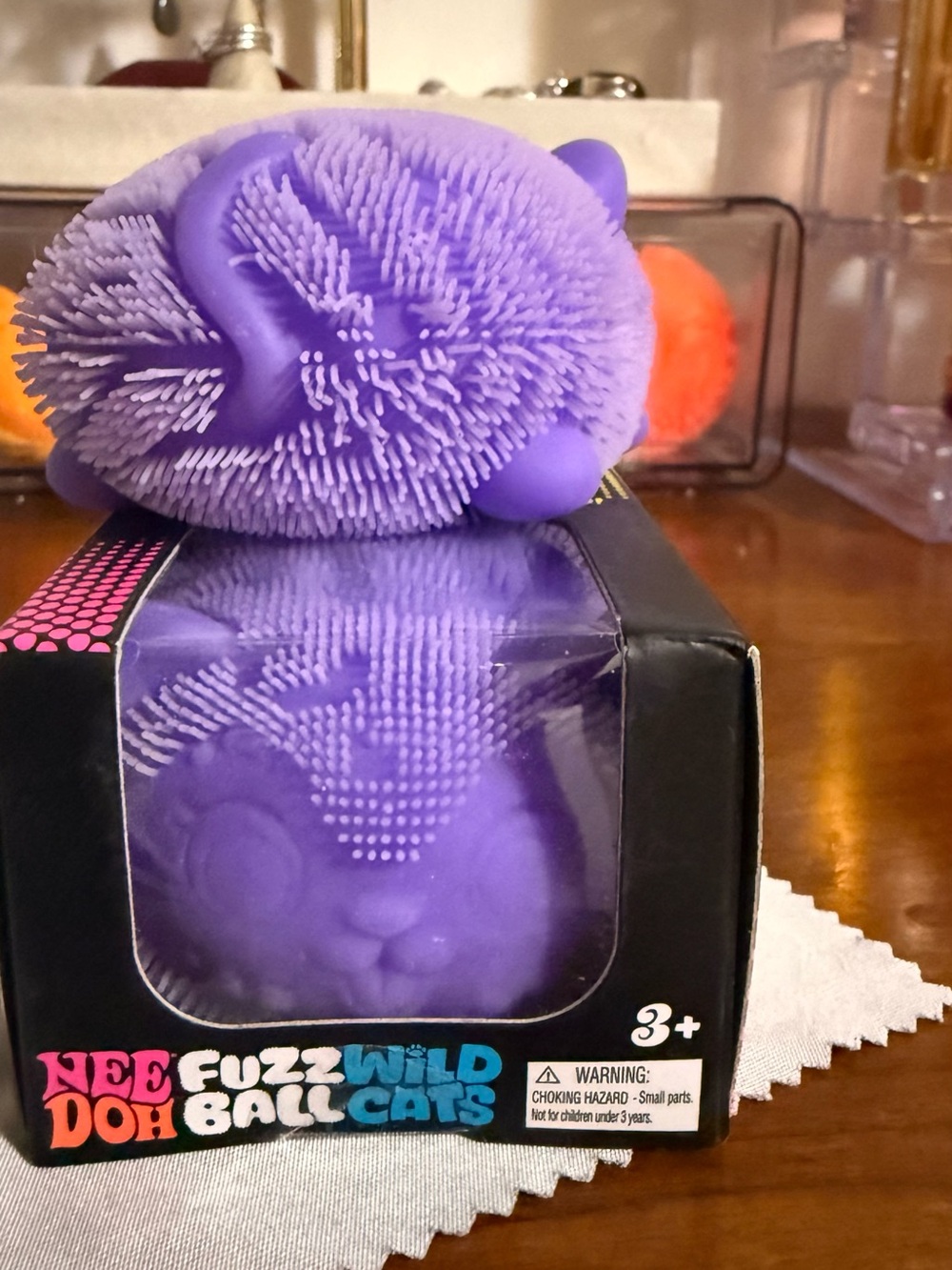 Authentic NeeDoh Fuzz Ball Cats Purple squishy random pattern